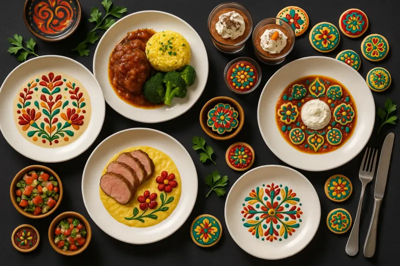 Service traiteur Saveurs Gourmandes avec plats et desserts personnalisés pour un événement culturel avec des artistes à Istres