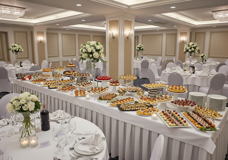 Buffet de mariage avec service à table et sélection de vins à Istres pour une réception de 150 invités